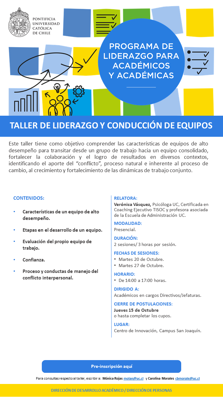 Volante para el taller "liderazgo y conducción de equipos"